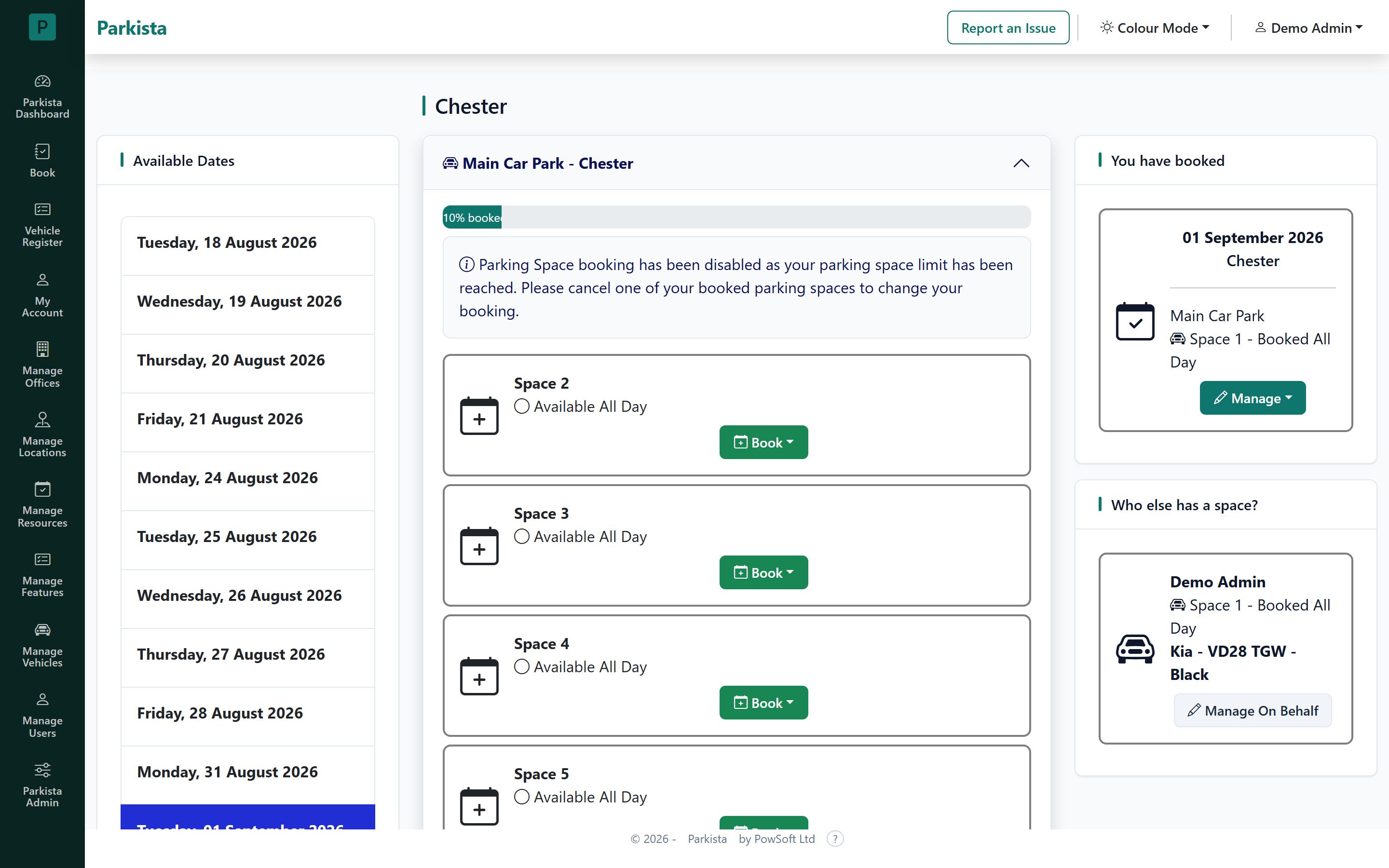 Booking a parking space in Parkista