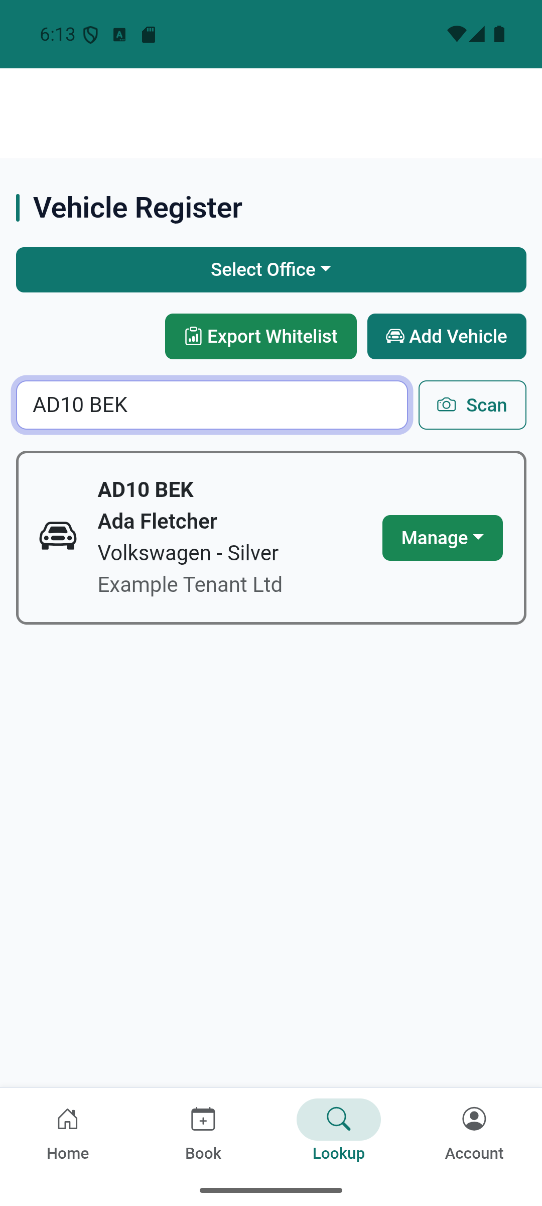 Parkista registration lookup on a phone, showing an authorised vehicle
